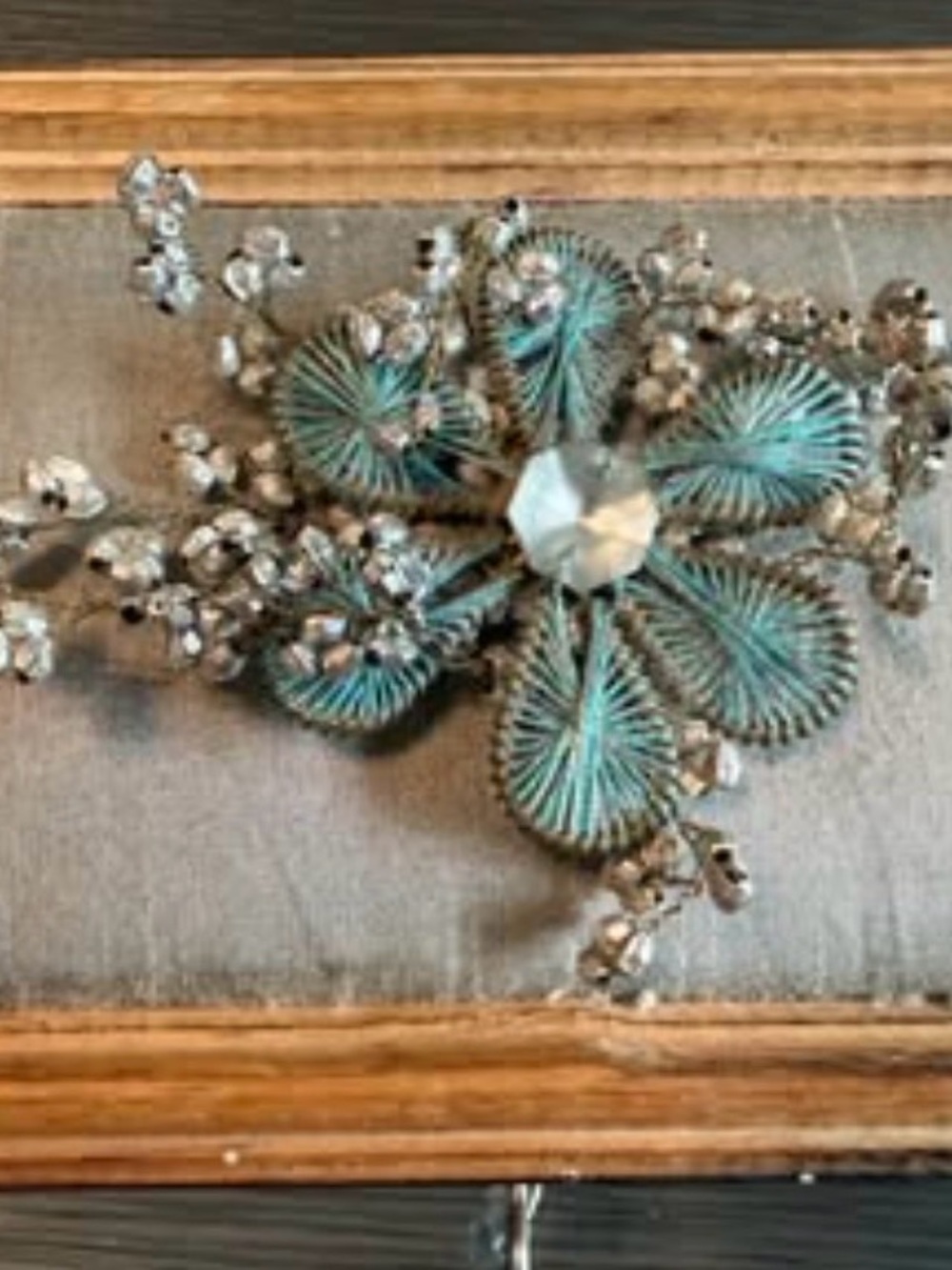 Handcrafted Wooden jewelry Box w/ Beaded Teal Flower Design